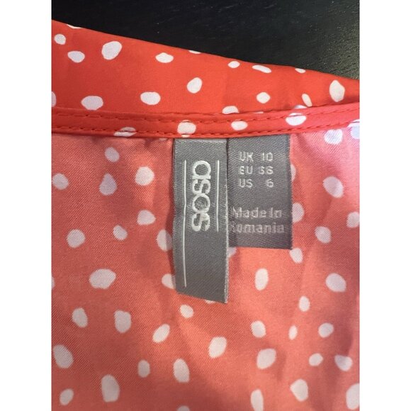 asos Women’s Top Blouse Size 6 Red V Neck Short Puff Sleeves Zipper - Picture 4 of 11